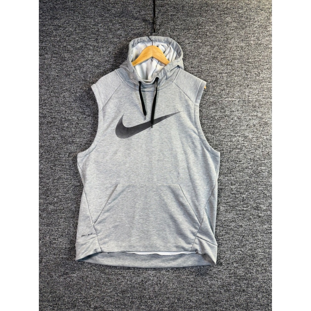 Nike Mens Dri-FIT Sleeveless Hoodie Gray Halftone Swoosh Training Vest Large